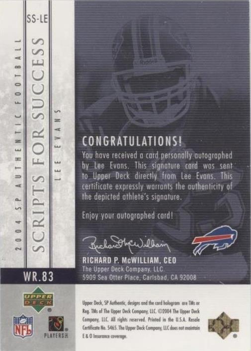 2004 SP Authentic Lee Evans #SS-LE