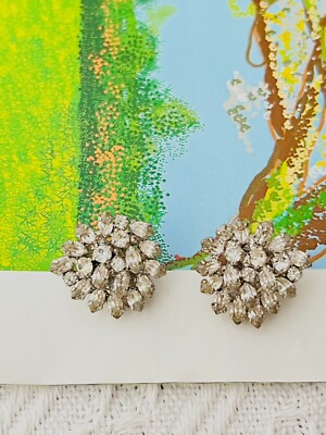Christian Dior Vintage 60er Jahre klare ganze Kristalle Blume Marquise Clip, Ohrringe