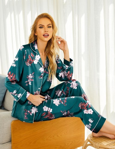Ekouaer Silk Satin Pajamas Women's Long Sleeve Sleepwear Soft Button Down Pj  - Picture 3 of 5
