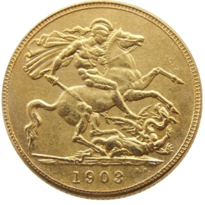 Gold plated sovereign King Edward VII Head British coindates