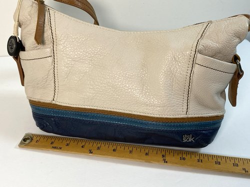 the sak Handbag Hobo Purse Cream and Navy Leather Shoulder Bag - Picture 9 of 13