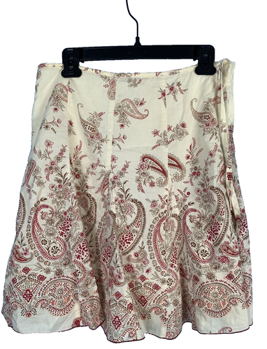 Janette Skirt Size Medium Paisley A-Line Cream Floral Lined Stretch Cotton Boho