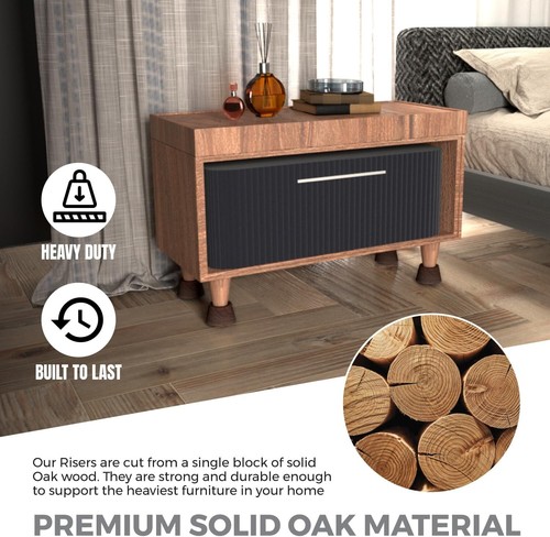 Bed Risers (Set of 8) Furniture Lifts Height 2" Monolithic Wood Non-Slip - Picture 5 of 13