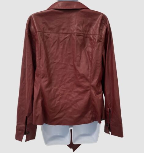 $275 Donna Karan Women's Red Button-Up Leather Suede Moto Coat Jacket Size L - Picture 2 of 2