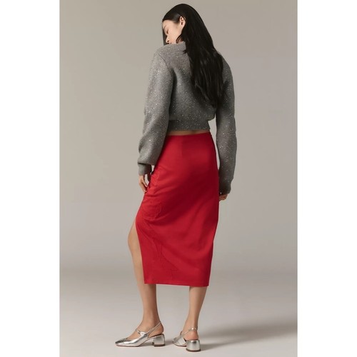 NWT!! Anthropologie MAEVE Bombshell Bow Midi Pencil Skirt Red Embroidered Large - Picture 8 of 15