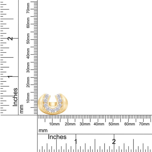 Mens Lucky Horseshoe Ring Round Cut Simulated Diamond 14K Yellow Gold Plated - Picture 6 of 8