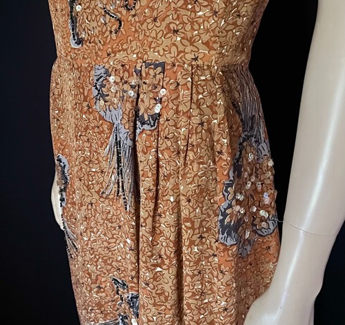 Sexy Sixties I. Magnin Silk Occasion Dress, Beaded, Sequined Fall Tones, Medium+ - Picture 4 of 8