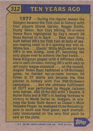 1987 Topps - Turn Back the Clock #312 Reggie Jackson Baseball NY Yankees - Bild 2 von 2