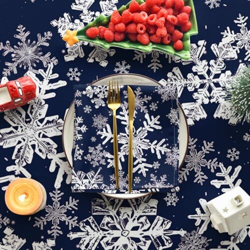 Christmas Fitted Tablecloth Best for 45"-56" Round, Blue Snow Elastic Edge - Picture 6 of 7