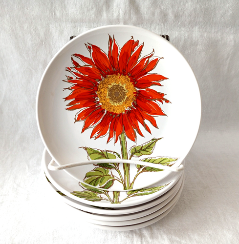 Set 6 Red Sunflower Signature Houseware 6" Appetizer Plates Room Creative 2010 - Picture 2 of 16