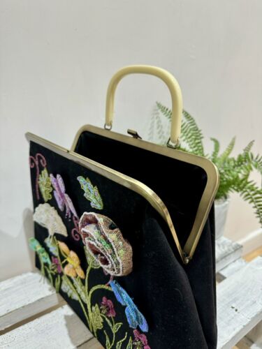 Butler & Wilson Large Black Sequin Beaded Embellished Hinged Top Handle Bag - Picture 9 of 12