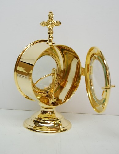 GOLD PLATED CHAPEL / CHURCH MONSTRANCE WITH GLASS ENCLOSED LUNA (#415G) - Picture 8 of 11
