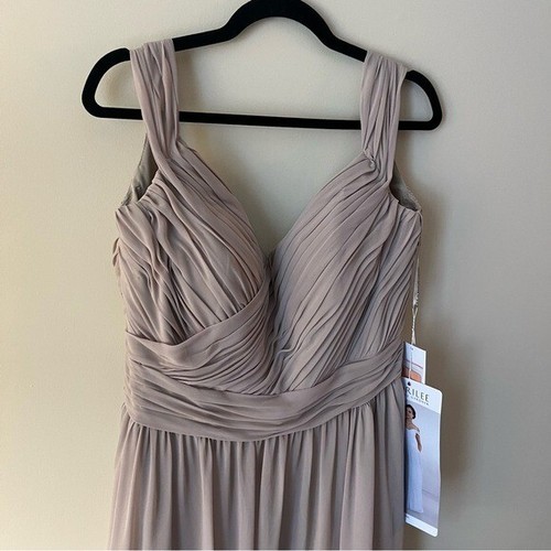 Mori Lee Size 20 NEW #21566 Latte V-neck Pleated A-Line Maxi Dress AD13 - Picture 3 of 9