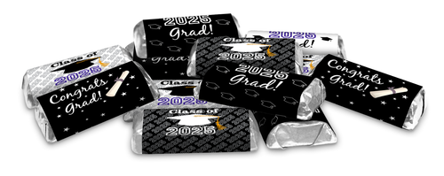 Klasse von 2025 Abschluss Mini Süßigkeiten Verpackung | Set mit 60 Aufklebern | schwarzes Motiv - Bild 5 von 7