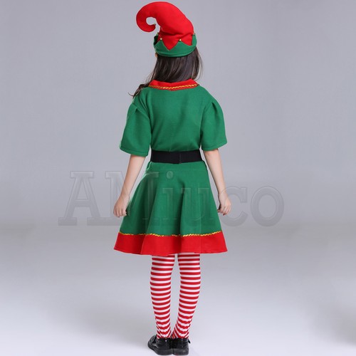 Santa's Little Helper Kostüm Unisex Kinder Erwachsene Cosplay Anzug Weihnachten Elfe Outfit - Bild 10 von 14