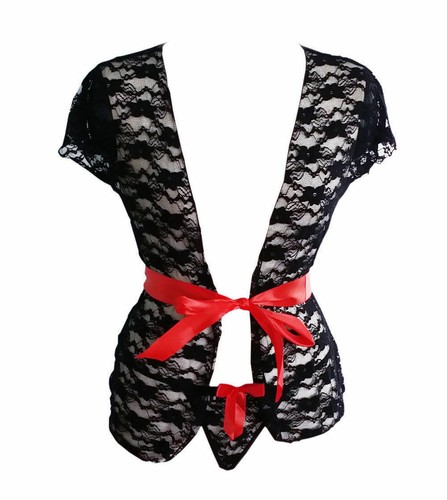 Women Lace Sexy-Lingerie Underwear Short Sleeves Robes Babydoll Sleepwear Set - 第 5/15 張圖片