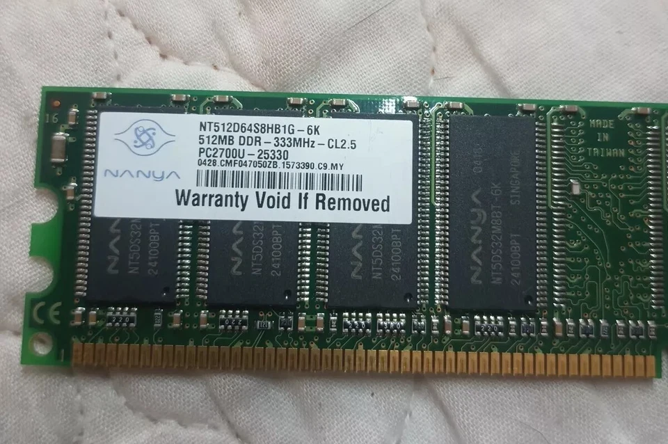 Nanya Dell 512MB PC-2700U NT512D64S8HB1G-6K DDR1 Desktop Ram Memory (12) Used  - Image 3 of 4