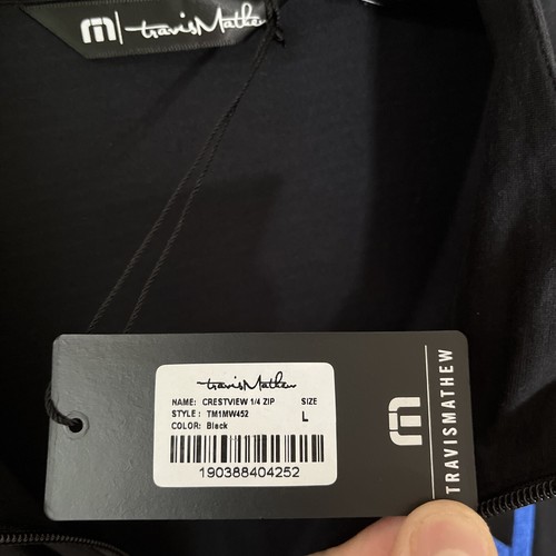 Travis Mathew Men's Large Black Crestview 1/4 Zip Pullover NWT Custom Corp Logo - Picture 3 of 7