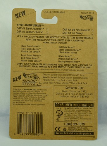 1995 Hot Wheels Steel Passion #285 Stamp Series Black Mercury WW's Clear Windows - Bild 3 von 12