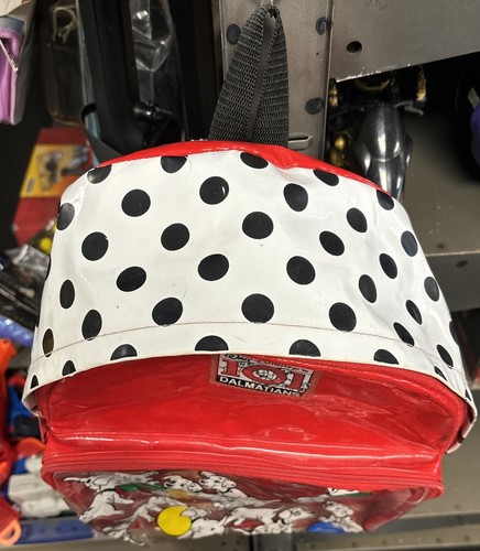 Disney 101 Dalmatians VTG 90s Backpack Red Black White Polka Dots Pup On Front - Picture 9 of 19