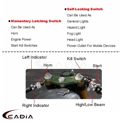 1'' or 7/8'' Handlebar Horn Start Kill Headlight Hand Control Switch Momentary - Imagen 6 de 30