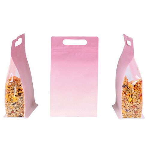 Pink Paper Kraft Favor Gift Bags with Zipper Lock Side Gussets and Flat Bottom - Picture 5 of 7