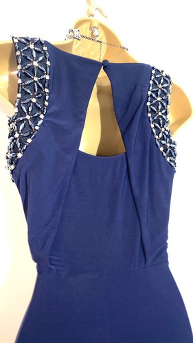MONSOON Size 10 Navy Beaded Embellished Jersey Stretch Maxi Dress Ball Gown VGC - Picture 11 of 12