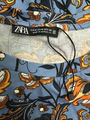 Zara Women's Blue Floral Ruffle Peplum Tee Top Sz Medium NWOT - Picture 10 of 10