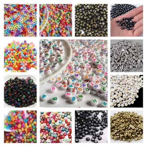100/200 Pcs Alphabet Letter Mixed Color Beads Flat For Jewelery Making Xmas Gift - Picture 2 of 123