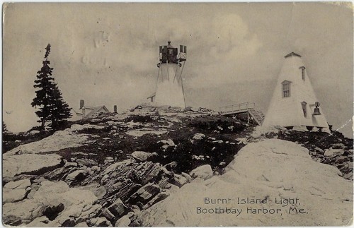 Burnt Island Lighthouse Boothbay Harobr ME Maine & Pyradial Fog Bell Tower 1909 - Picture 2 of 5