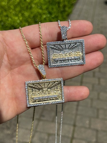 Solid 925 Silver Gold Plated Iced Jesus Last Supper Pendant Italy Necklace CZ - Picture 12 of 14