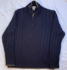 Geoffrey Beene Mens Lightweight Sweater Dark Blue 1/4 Zip SIze Large