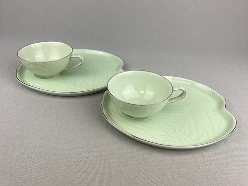 2 Seyei Snackteller und Teetassen grün Bambus 316 Vintage - Bild 3 von 10