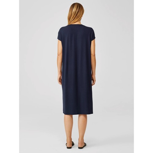 Eileen Fisher Size S Viscose Jersey Crew Neck Dress In Navy Blue - Picture 4 of 9