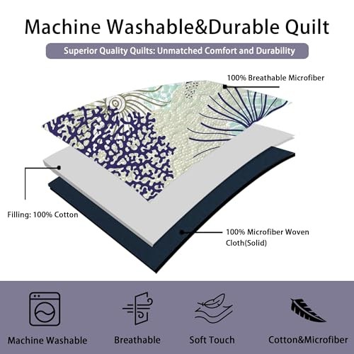 3 Piece Coastal Quilt Sets King Size - Reversible Microfiber Quilts with 2 - Picture 5 of 6