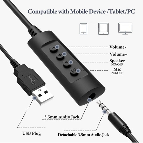 USB Red Headset with Mic, Mute Button Volume Control, Lightweight Wired - Picture 4 of 6