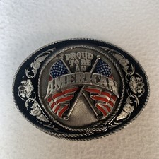 Vintage Siskiyou Belt Buckle Patriotic  Proud To Be An American  USA