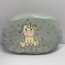 Handpainted by me, Lake Erie shore rock, Adorable Unicorn On A Glitter Cloud
