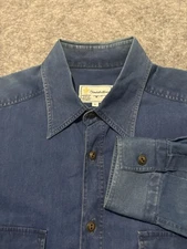 Turnbull & Asser Shirt Mens Medium Blue Chambray Cotton Long Sleeve Made Italy