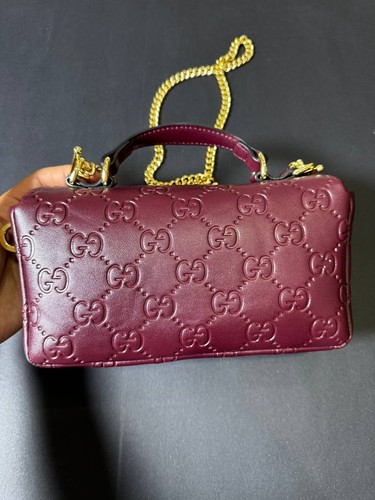 Gucci GG Milano Small Top Handle Bag – Burgundy Leather – Embossed GG Logo – Gol - Picture 8 of 23