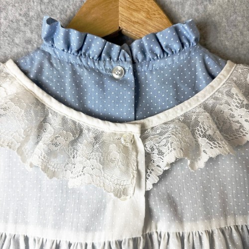 VTG Winnie The Pooh Dress Girls Sz 7 Prairie Cottage Lace Ruffle Pinafore Blue - Picture 5 of 13
