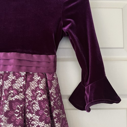 Jona Michelle Girl's Elegant Velvet & Lace Purple Formal Party Dress Size 7 - Picture 2 of 11