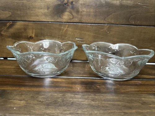 Vintage Anchor Hocking Savannah Cereal Bowls Glass Floral Cottage Core Set Of 2