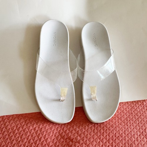 Vionic Damen weiß leuchtende Plateau Sandalen, Größe 8M, Slipper Flip Flops