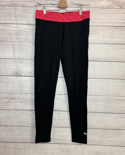 Victoria's Secret PINK Leggings Black Hot Pink Yoga Logo SIZE SMALL - Picture 1 of 7