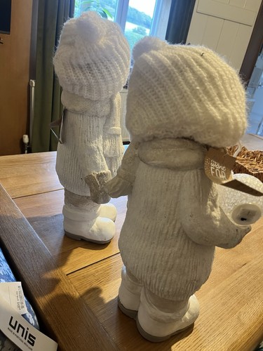 Weihnachten Keramik Junge und Mädchen LED beleuchtet Schneeball Ornamente neu mit Etikett - Bild 5 von 5