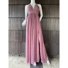 Faeriesty Swiss Dot Plunged Neck Split Thigh Maxi Dress Formal Bridesmaid Party