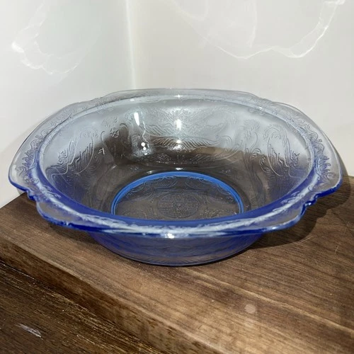 Madrid Blue Glass Depression Square Serving Bowl Vintage Federal/Indiana Glass