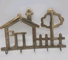 Vintage Solid Brass Key Holder House Tree Picket Fence 8" Price Products EUC 