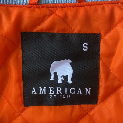 AMERICAN STITCH Bomber Jacket Womens Sz Small Tan Fleece Varsity Full Zip - Picture 7 of 8
